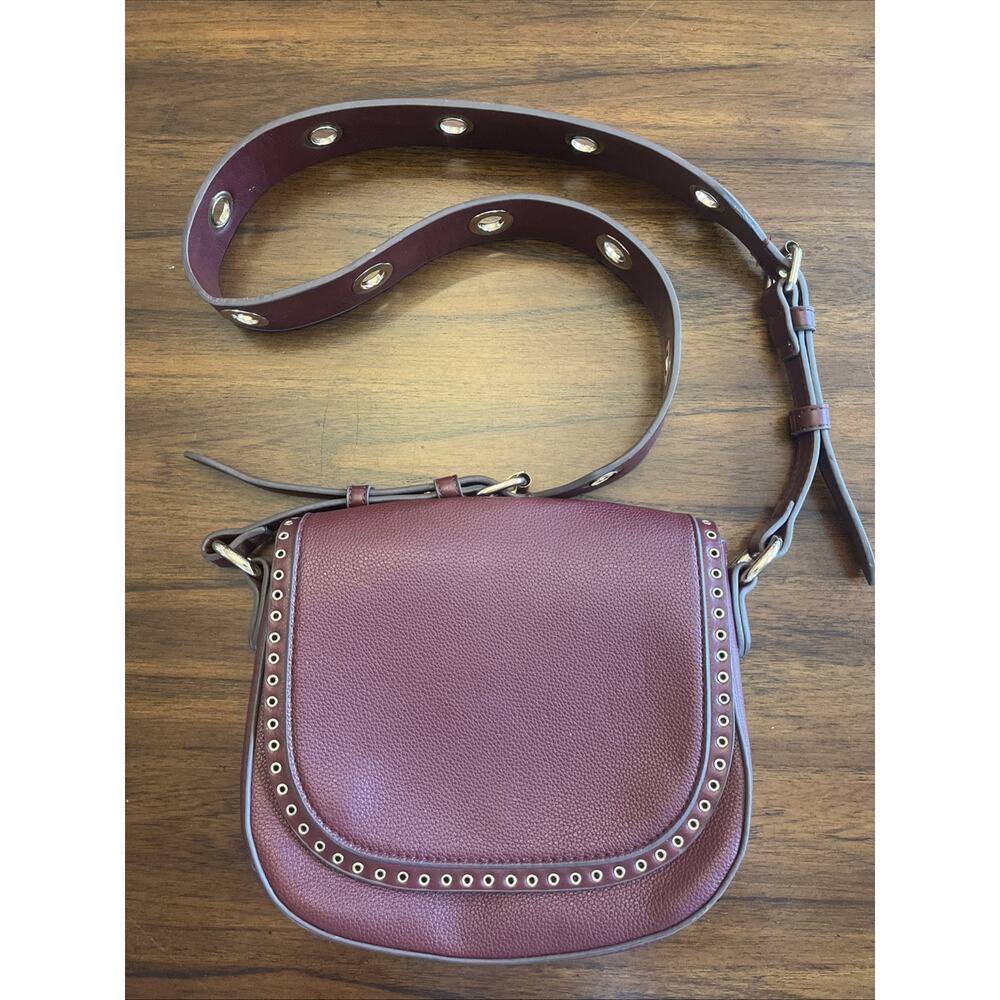 Burgundy Faux Leather With Gold Grommet Accents Saddle Bag Crossbody Purse Boho